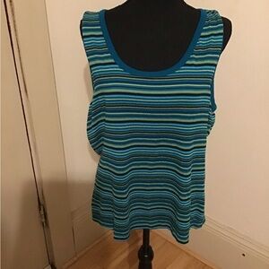 Teal and Lime Striped Women's Tank Top